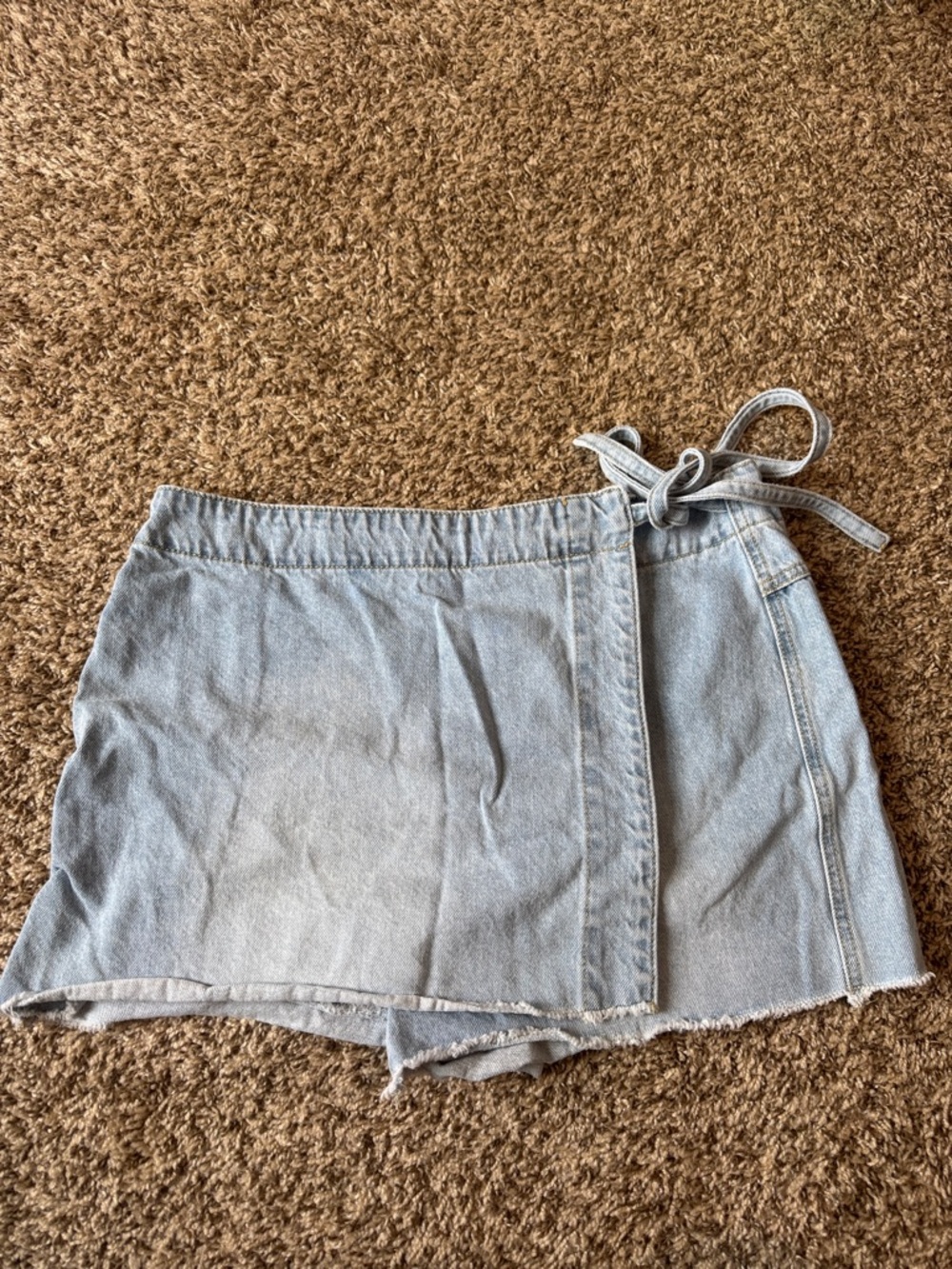 Altar’d StateLight Wash Denim Wrap Skort with Tie Waist